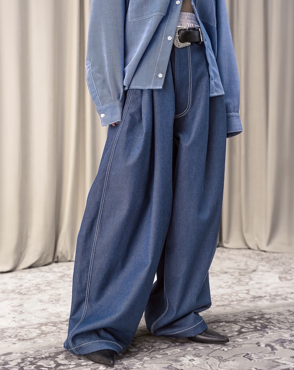 Lafrance Double Pleated Denim Front
